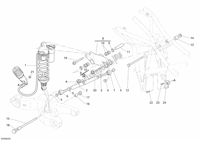 All parts for the Rear Shock Absorber of the Ducati Multistrada 1100 S USA 2008